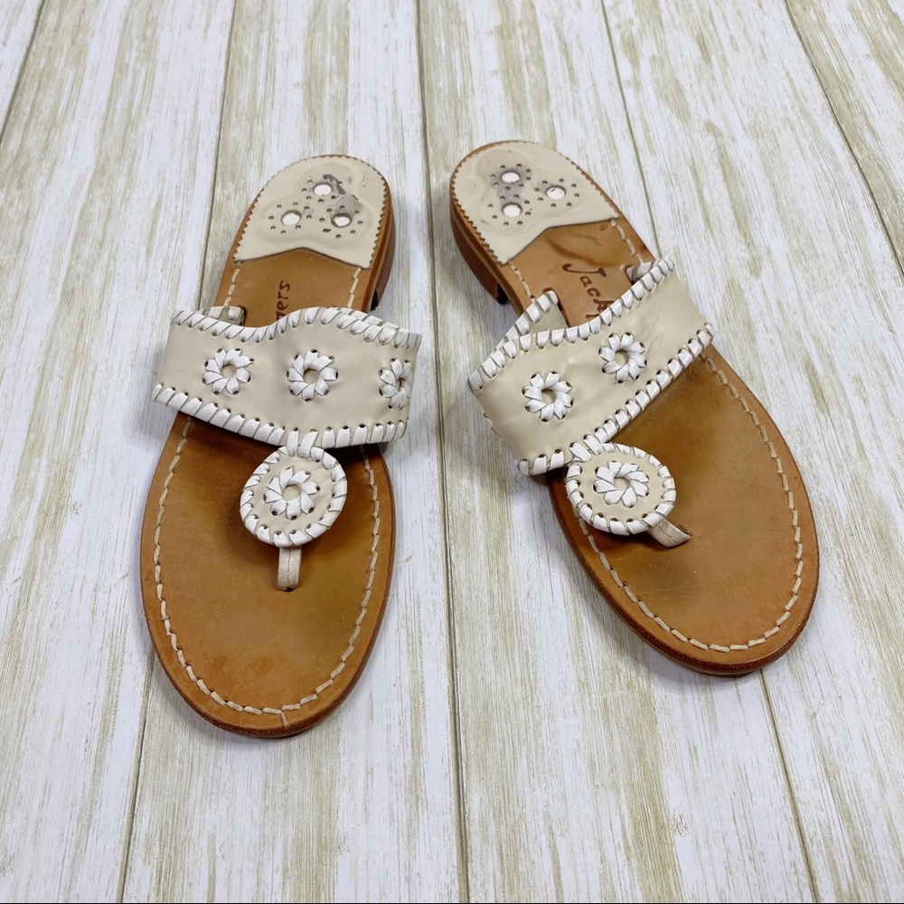 Jack Rogers White & Beige Flat Sandals